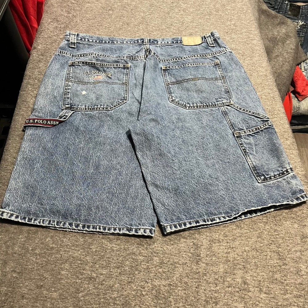 US Polo Assn Mens Denim Carpenter Shorts Light Wash Baggy W40 Blue Jorts Y2K